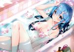  ayamy bath bathtub blue_eyes blue_hair blush breasts long_hair nude petals re:zero_kara_hajimeru_isekai_seikatsu rem_(re:zero) scan third-party_edit water 