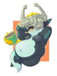  2020 belly big_belly black_body breasts chips_(disambiguation) chubby_female female hair headgear humanoid imp midna nintendo orange_hair overweight overweight_female overweight_humanoid red_eyes simple_background solo subakitsu the_legend_of_zelda twili twilight_princess video_games white_belly yellow_sclera 