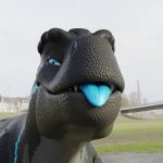 3d_(artwork) allosaurid allosaurus ambiguous_gender blep blue_eyes cute_expression cute_face digital_media_(artwork) dinosaur feral hi_res looking_at_viewer outside racf92 reptile scalie solo theropod tongue tongue_out whiteperson ziina 