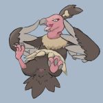  1:1 accipitriform animal_genitalia avian bird bone brown_body brown_feathers cloaca eyelashes feathers female feral genitals lying mandibuzz nintendo obscenecanary on_back pink_body pink_skin pok&eacute;mon pok&eacute;mon_(species) simple_background solo spread_wings tongue tongue_out video_games vulture wings 