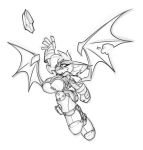  anthro big_breasts bigdad boots breasts chiropteran clothing female flying footwear gem gloves hair hair_over_eye handwear hi_res mammal monochrome one_eye_obstructed reaching rouge_the_bat solo sonic_the_hedgehog_(series) spread_wings tongue tongue_out wings 
