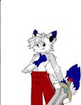  anthro bottomwear canid canine clothed clothing colored digital_media_(artwork) fox fur hi_res holding_object male mammal melee_weapon monochrome pants solo standing superbunnygt sword topless weapon 