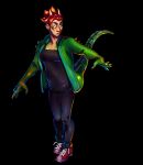  anthro bottomwear claws clothing deegecamaro dragon female footwear hi_res horn human jacket mammal mid_transformation pants shirt shoes simple_background solo species_transformation standing thick_tail topwear transformation 