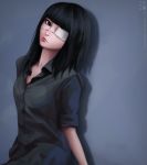  1girl black_eyes black_hair closed_mouth english_commentary highres long_hair looking_at_viewer miura-n315 shirt simple_background solo tokyo_ghoul yasuhisa_kurona 