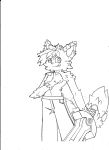  anthro bottomwear canid canine clothed clothing digital_media_(artwork) fox fur hi_res holding_object male mammal melee_weapon monochrome pants solo standing superbunnygt sword topless weapon 