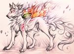  4_toes amaterasu ambiguous_gender black_nose canid canine canis capcom deity feral fur mammal myarukawolf solo toes video_games white_body white_fur wolf ōkami 
