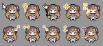  1girl ? anya_melfissa anya_melfissa_(1st_costume) blonde_hair brown_hair closed_eyes cursor cursor_(medium) gradient_hair hololive hololive_indonesia morinaga_kokoa multicolored_hair multiple_views one_eye_closed pixel_art purple_eyes two_side_up virtual_youtuber zzz 