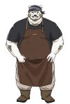  2020 anthro apron black_nose bottomwear clothing facial_hair fur hi_res humanoid_hands kemono male mammal maron2475 mustache overweight overweight_anthro overweight_male pants shirt simple_background solo topwear ursid white_background white_body white_fur 