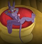  absurd_res anal balls bed bedroom beerus butt commission_art domestic_cat dragon_ball dragon_ball_super erection evil_grin felid feline felis furniture genitals hairless hairless_cat hands_behind_head hi_res jewelry looking_at_viewer lying lying_in_bed male mammal nude on_back on_bed penis presenting presenting_hindquarters purple_body purple_skin rape_face shiromon999 smile solo teeth yellow_eyes 