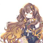  1girl airani_iofifteen_(artist) anya_melfissa anya_melfissa_(1st_costume) blonde_hair blunt_bangs brown_hair commentary detached_sleeves english_commentary floating_hair gradient_hair highres hololive hololive_indonesia long_hair multicolored_hair sleeping smile solo two_side_up very_long_hair virtual_youtuber white_background 