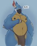  2020 anthro areola arm_tuft avian beak belly big_belly big_bulge black_beak blue_body blue_feathers breath_of_the_wild bulge clothed clothing countershading dialogue elbow_tufts feathers half-closed_eyes hand_on_chest hi_res kass_(tloz) loincloth looking_at_viewer looking_down male minedoo musclegut muscular muscular_anthro muscular_male narrowed_eyes navel nintendo pecs portrait rito rubbing_belly seductive signature simple_background sketch smile solo standing the_legend_of_zelda three-quarter_portrait topless tuft underwear underwear_only video_games yellow_body yellow_feathers 