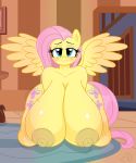  absurd_res anthro areola big_breasts bite biting_lip biting_own_lip blush breasts cogsfixmore equid equine female fluttershy_(mlp) friendship_is_magic hi_res huge_breasts hyper hyper_breasts looking_at_viewer mammal my_little_pony nipples nude pegasus self_bite solo wings 