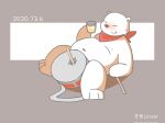  2020 absurd_res anthro belly blush drum drumming_stick drunk eyes_closed fur hi_res kemono linzer_(artist) male mammal musical_instrument overweight overweight_anthro overweight_male percussion_instrument percussion_mallet polar_bear simple_background solo substance_intoxication ursid ursine video_games white_body white_fur wonder_parade 