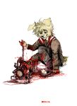  anthro bear_trap big_ears blood bodily_fluids boots bottomwear canid canine canis chain claws clothed clothing detailed digital_drawing_(artwork) digital_media_(artwork) domestic_dog fluffy fluffy_ears fluffy_hair fluffy_tail footwear fur gore hair inner_ear_fluff jacket jeffusherb machine male mammal metal monotone_body monotone_fur pants pixel_(artwork) shocked simple_background sitting solo tan_body tan_fur topwear trap_(contrivance) trapped tuft white_background 