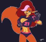  anthro ball breasts cleavage clothed clothing female football_(ball) football_gear hair hi_res mammal marika_(teer) rodent sciurid solo teer 