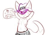  2020 anthro belt black_bottomwear black_clothing black_pants blush bodily_fluids bottomwear canid canine clothed clothing colored_sketch cowboy_hat dialogue dipstick_tail dot_eyes english_text eyebrows fan_character fangs felino fennec fox furgonomics hat headgear headwear looking_away male mammal multicolored_tail nipples open_mouth pants purple_clothing purple_hat purple_headwear purple_sunglasses simple_background sketch smile solo speech_bubble super_animal_royale sweat text thick_eyebrows topless white_background 