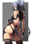  animal_humanoid au_ra big_butt breasts butt clothing clothing_pull female final_fantasy grey_background hi_res humanoid legwear looking_back packge panties panty_pull scalie scalie_humanoid simple_background solo square_enix thigh_highs underwear underwear_pull video_games wide_hips 