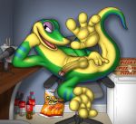  2020 absurd_res anal anal_fingering anthro anus balls bedroom_eyes bodily_fluids butt chair desk detailed digital_media_(artwork) dracovar_valeford erection exhibitionism feet fingering food foreskin furniture gecko genitals gex_(series) gex_the_gecko grin happy hi_res humanoid_genitalia humanoid_penis inside lizard looking_at_viewer lying male narrowed_eyes naughty_face nude on_side paws penis pinup pose reptile retracted_foreskin scalie seductive shaded slime smile solo solo_focus spread_legs spreading trash uncut video_games 