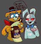  ... 2020 animatronic annoyed anthro bandage big_eyes black_eyebrows black_eyes black_nose blue_claws bodily_fluids bodypaint bow_tie bracelet brown_hair buckteeth child claws clothing dialogue ear_piercing ear_ring english_text eyebrows eyelashes face_paint female five_nights_at_freddy&#039;s five_nights_at_freddy&#039;s:_security_breach footwear glamrock_freddy_(fnaf) glowing glowing_eyes gregory_(fnaf) grey_background group hair half-closed_eyes hat headgear headwear human humor inside jewelry lagomorph leporid long_ears looking_down machine male mammal multicolored_body multicolored_ears narrowed_eyes o_o open_mouth orange_body orange_ears piercing pupils rabbit raised_arm red_eyes red_sclera robot rockstar sharp_claws sharp_teeth shirt short_hair showtronicfnaf simple_background sitting size_difference slit_pupils socks speech_bubble squint standing sweat tan_body tan_ears tan_skin teeth text tongue top_hat topwear ursid vanny_(fnaf) video_games whiskers white_body white_ears young 