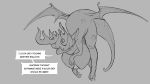 16:9 2020 after_transformation antlers big_breasts breasts butt_wings claws digital_media_(artwork) dragon english_text female flying grey_background greyscale hair hair_over_eyes horn huge_breasts membrane_(anatomy) membranous_wings monochrome non-mammal_breasts profanity scalie semi-anthro short_hair simple_background solo speech_bubble text transformation watsup widescreen wings 
