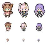  3girls airani_iofifteen animal_ears ayunda_risu blush chibi green_eyes hololive hololive_indonesia moona_hoshinova morinaga_kokoa multiple_girls pink_hair pixel_art purple_eyes purple_hair side_ponytail squirrel_ears squirrel_girl squirrel_tail standing tail transparent_background virtual_youtuber zoom_layer 