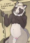  2019 4_fingers anthro blush breasts brown_body brown_fur brown_nose canid canine clothed clothing dialogue embarrassed english_text female fingers fur hand_on_chest hi_res inner_ear_fluff lingerie looking_aside mammal navel pawpads raccoon_dog signature slightly_chubby smile solo speech_bubble standing teeth text topless topless_female tuft ukabor underwear underwear_only 