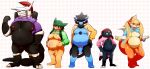  absurd_res aggron animal_genitalia anthro balls black_body black_fur blush bottomless claws clothed clothing felid flaccid floatzel fur geiru_mirua genital_slit genitals group hair hair_over_eye hi_res hoodie horn luxray male mammal moobs nintendo one_eye_obstructed overweight overweight_anthro overweight_male penis pok&eacute;mon pok&eacute;mon_(species) red_eyes slit smile topwear typhlosion video_games weavile 
