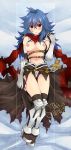  1girl :&lt; armored_boots assassin_cross_(ragnarok_online) bangs black_cape black_gloves black_leotard blush boots breasts cape closed_mouth commentary_request dakimakura_(medium) elbow_gloves english_text eremes_guile eyebrows_visible_through_hair eyes_visible_through_hair fingerless_gloves full_body gauntlets genderswap genderswap_(mtf) gloves hair_between_eyes leotard leotard_pull long_hair looking_at_viewer medium_breasts navel nipples ragnarok_online red_eyes red_scarf scarf shiny shiny_hair solo sptbird torn_scarf waist_cape 