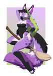  2020 4_toes 5_fingers amur anthro black_hair breasts clothed clothing digital_media_(artwork) female fingers fur green_hair hair hi_res purple_body purple_fur purple_nose smile solo toes 