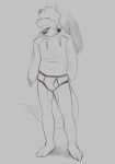  crotch_lines dragon eyes_mostly_closed greyscale hi_res hoodie/briefs_meme lithiumred looking_aside male monochrome narrowed_eyes sketch smile smirk solo wings 