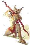  2020 4_toes 5_fingers anthro arrow brown_body brown_fur digital_media_(artwork) drmax fingers fur green_eyes hi_res holding_bow holding_object holding_weapon male midriff navel solo toes weapon 