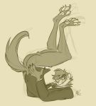  2016 5_fingers 5_toes absurd_res anthro barefoot barnaby_kane biped bottomless butler butt butt_grab claws clothed clothing digital_media_(artwork) domestic_ferret feet fingers flexible fur half_clothed hand_on_butt hi_res mammal monochrome mustela mustelid musteline nicnak044 partially_clothed pawpads paws presenting simple_background smile soles solo toe_claws toes yellow_and_white 