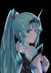  1girl bangs black_background breasts earrings from_behind green_eyes green_hair highres jewelry long_hair long_ponytail looking_at_viewer looking_back pneuma_(xenoblade) ponytail sarasadou_dan simple_background smile solo swept_bangs tiara xenoblade_chronicles_(series) xenoblade_chronicles_2 