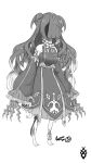  1girl anya_melfissa bangs barefoot breasts detached_sleeves faceless faceless_female greyscale highres hololive hololive_indonesia horror_(theme) long_hair medium_breasts monochrome monsterification nebradisk open_hands solo two_side_up very_long_hair virtual_youtuber 