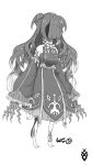  1girl anya_melfissa anya_melfissa_(1st_costume) barefoot breasts detached_sleeves faceless faceless_female greyscale highres hololive hololive_indonesia horror_(theme) long_hair medium_breasts monochrome monsterification nebradisk open_hands solo two_side_up very_long_hair virtual_youtuber 