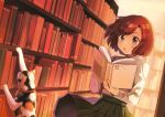  animal book brown_hair cat collar cropped gray_eyes original scan school_uniform shigure_ui shirt short_hair skirt 