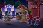  2020 anthro bowser bowser_jr. clothing detailed_background dingitydingus eyes_closed group hat headgear headwear hi_res koopa male mario mario_bros night nintendo paper_mario scalie shirt toad_(mario) topwear video_games weapon 