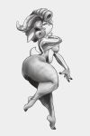  2:3 abs absa anthro barefoot big_butt bovid breasts butt caprine clothing conditional_dnp curled_hair curvy_figure eyewear female glasses goat greyscale hair hi_res horn mammal monochrome pose rivals_of_aether shirt short_tail side_view solo tank_top thick_thighs tiptoes topwear under_boob video_games voluptuous xopachi 