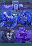  anthro ape barazoku bastoro blue_body blue_skin bovid bovine broken_horn casual_nudity cattle cyoa dark_body dark_fur dialogue english_text european_mythology fantasy flexing fur gokong gorilla greek_mythology haplorhine horn male mammal merbull minotaur muscular mythology pose primate purple_body purple_fur purple_skin rickleone sea skyhorn&#039;s_adventures text water webcomic 