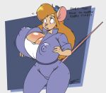  anthro big_breasts breasts chip_&#039;n_dale_rescue_rangers clothing dialogue disney female gadget_hackwrench hi_res huge_breasts mammal mouse murid murine rodent solo teer 