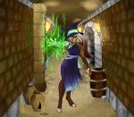  anthro barrel clothing dungeon female guepardoxart hair hat headgear headwear hi_res looking_at_viewer magic magic_user mammal maze solo torch ursid vase video_games witch witch_hat 