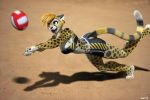  2020 3d_(artwork) anthro beach cheetah clothing digital_media_(artwork) felid feline female fur mammal mirall sand seaside solo sport spots spotted_body spotted_fur swimming_trunks swimwear volleyball zorryn 