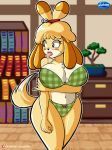  aladeen animal_crossing anthro big_breasts blush bodily_fluids bra breasts canid canine canis clothed clothing domestic_dog drooling female fur hair hi_res isabelle_(animal_crossing) lingerie mammal nintendo nipple_outline open_mouth panties saliva shih_tzu solo standing teeth thick_thighs tongue tongue_out toy_dog underwear video_games wide_hips yellow_body yellow_fur 
