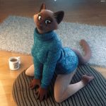  1:1 2020 3d_(artwork) anthro beverage bottomless clothed clothing coffee cup digital_media_(artwork) domestic_cat felid feline felis female hi_res kneeling mammal siamese solo sweater topwear turtleneck zorryn 