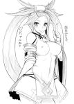  1girl bare_shoulders blush breasts china_dress chinese_clothes closed_mouth covered_nipples dr.p dress greyscale guilty_gear guilty_gear_xrd hair_ornament kuradoberi_jam long_hair looking_at_viewer monochrome simple_background skirt smile solo very_long_hair white_background 