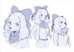  2020 accessory anthro bandanna blue_and_white breasts canid canine canis clothing domestic_dog eyebrows eyelashes fay_spaniel female fur hair_accessory hair_bow hair_ribbon jacket kerchief looking_at_viewer mammal monochrome nintendo portrait ribbons sketch smile star_fox topwear video_games 