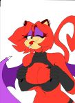  anthro big_breasts bodily_fluids breasts cleavage_cutout clothed clothing domestic_cat ear_piercing ear_ring felid feline felis female hi_res hybrid mammal membrane_(anatomy) monochrome navel piercing saliva spade_tail superbunnygt tongue tongue_out torn_clothing 