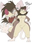  2020 animaniacs animaniacs_(2020) anthro big_ears breasts brown_body brown_fur brown_hair buckteeth claws cleft_of_venus curvy_hips ear_tag english_text fangs female fur genitals hair hand_on_hip hi_res hulu inu-jean julia_brain looking_up mammal mouse multicolored_body multicolored_fur murid murine navel nude patch_(marking) pink_nose pinky_and_the_brain pussy rodent short_hair simple_background solo tan_body tan_fur teeth text two_tone_body two_tone_fur warner_brothers white_background 