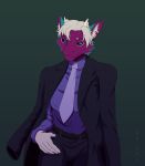  2020 anthro black_sclera clothed clothing digital_media_(artwork) dragon fingers fur furred_dragon hair horn looking_at_viewer male mammal prisma_faerdo prismanoodle_(artist) purple_body purple_fur simple_background smile solo 