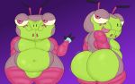  16:10 3_fingers 4_arms absurd_res antennae_(anatomy) anthro arthropod bedroom_eyes big_butt bulge butt dave_(kipo) digital_drawing_(artwork) digital_media_(artwork) dreamworks filthyopossum fingers green_body hi_res insect kipo_and_the_age_of_wonderbeasts looking_at_viewer male moobs multi_arm multi_limb narrowed_eyes navel netflix nude pink_eyes presenting presenting_hindquarters purple_body seductive shaking_butt short_stack simple_background slightly_chubby solo thick_thighs tongue tongue_out widescreen 